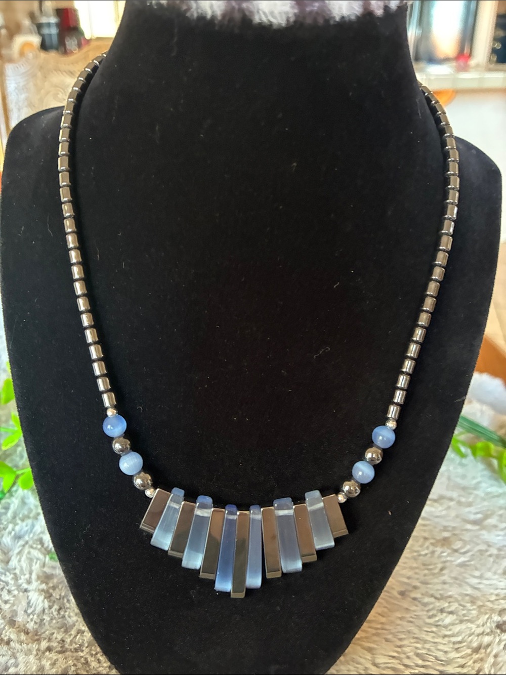 Blue Beaded Statement Necklace - Women Jewelry